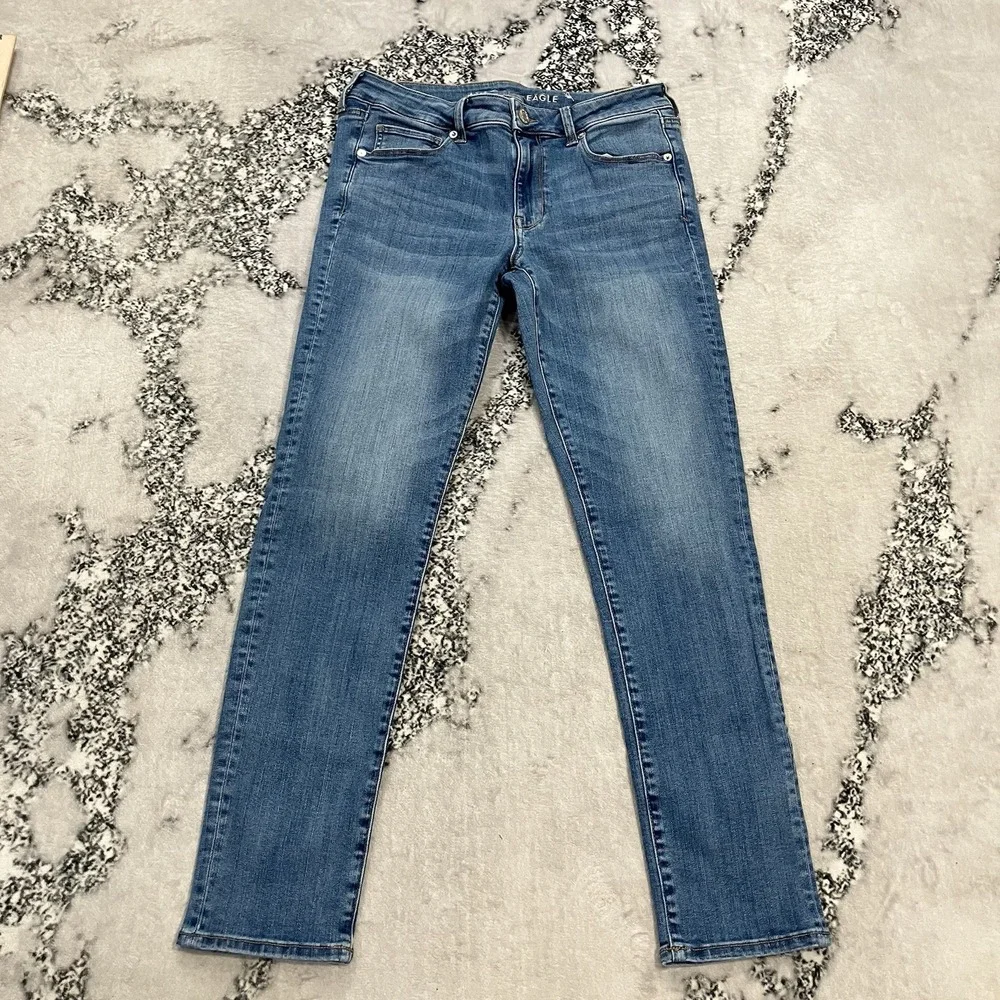 American Eagle Skinny Super Stretch Jeans Womens 12 Medium Wash Mid Rise Denim